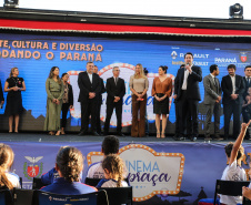O governador Carlos Massa Ratinho Junior lança nesta quarta-feira (09) o projeto Cinema na Praça, que beneficiará cidades com até dez mil habitantes que não têm cinemas de rua ou em centros comerciais, no Palácio Iguaçu, em Curitiba.  09/10/2019 - Foto: Geraldo Bubniak/AEN