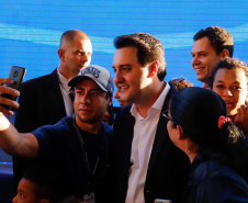 O governador Carlos Massa Ratinho Junior lança nesta quarta-feira (09) o projeto Cinema na Praça, que beneficiará cidades com até dez mil habitantes que não têm cinemas de rua ou em centros comerciais, no Palácio Iguaçu, em Curitiba.  09/10/2019 