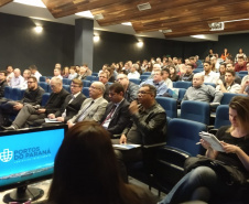 Referência no modal hidroviário, a empresa pública Portos do Paraná participou do I Seminário Infraestrutura Paraná com duas palestras sobre o setor portuário, nesta quarta-feira (6), no auditório da Celepar, em Curitiba. Organizado pelo Departamento Nacional de Infraestrutura de Transporte (DNIT), Rede de Desenvolvimento de Pessoas do Paraná e Departamento de Estradas de Rodagem (DER), o evento reúne representantes de todas as matrizes modais. Foto:  Rodrigo Sell/ Portos do Paraná 