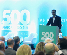 O governador Carlos Massa Ratinho Junior participa do evento de premiação das 500 maiores empresas do Sul. Foto: José Fernando Ogura/AEN