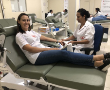 Servidores da Controladoria-Geral do Estado (CGE) se mobilizaram desde o início do mês para o Dia Nacional do Doador de Sangue Voluntário, celebrado nesta segunda-feira (25). O maior grupo se reuniu na sexta-feira (22) com apoio da Superintendência-Geral de Ação Solidária, vinculada à Secretaria da Justiça, Família e Trabalho, para doar sangue. Foto: Divulgação/CGE