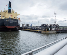 Os portos de Paranaguá e Antonina movimentaram 3,44 milhões de toneladas de carga nos primeiros 31 dias do ano. Janeiro foi um mês de alta nos volumes de carga geral e granéis líquidos, tanto importação quanto exportação. Os terminais paranaenses apostam na multimodalidade e tiveram destaque no embarque de açúcar em saca, contêineres, óleo vegetal e derivados de petróleo.  -  Paranaguá, 20/02/2020  -  Foto: Claudio Neves/Portos do Paraná