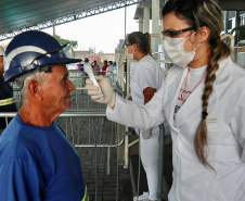 Equipes médicas foram contratadas e atuam 24 horas para fazer aferição de temperatura, orientação e triagem dos profissionais que descarregam cargas e atuam na atividade portuária. Há postos médicos e de enfermagem, 32 chuveiros, 60 pias e lava-pés com hipoclorito de sódio, entre outras iniciativas.Foto: Claudio Neves
Foto: Divulgação/APPA