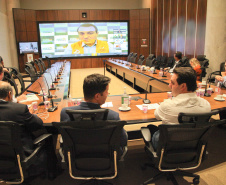 Governadores dos estados que forma o Consórcio de Integração Sul e Sudeste (Cosud) se reuniram nesta quinta-feira (02/04), por meio de videoconferência, para debater questões de saúde e impactos econômicos provocados pela pandemia do novo coronavírus.

 Foto: Ari Dias/AEN