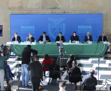 O Governo do Estado realiza coletiva de imprensa com representantes da Secretaria de Desenvolvimento Sustentável e Turismo, Instituto Água e Terra, Sanepar, Copel e Simepar para apresentar um balanço da situação hídrica do Paraná e novas ações para enfrentamento do período de estiagem. Curitiba - 27/05/2020 - Foto: Geraldo Bubniak/AEN
