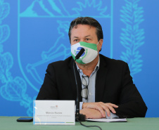 O Governo do Estado realiza coletiva de imprensa com representantes da Secretaria de Desenvolvimento Sustentável e Turismo, Instituto Água e Terra, Sanepar, Copel e Simepar para apresentar um balanço da situação hídrica do Paraná e novas ações para enfrentamento do período de estiagem. Na foto, Secretario de Estado de Desenvolvimento Sustentável e ?Turismo, Marcio Nunes.Curitiba - 27/05/2020 - Foto: Geraldo Bubniak/AEN
