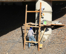 Obras do  Contorno Noroeste de Pato Branco com um viaduto erguido sobre a BR-158, uma ponte sobre o Rio Ligeiro e cinco quilômetros de rodovia até a PR-493 em Itapejara D Oeste. O objetivo é enviar todo o tráfego  de caminhões, para o contorno, aliviando o trânsito urbano.Foto: Geraldo Bubniak/AEN