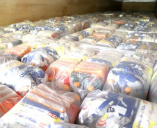 A Secretaria da Justiça, Família e Trabalho do Governo do Paraná (Sejuf), por meio do Departamento de Políticas para Pessoa com Deficiência, está distribuindo 19.190 cestas básicas para prover a segurança alimentar emergencial às famílias de pessoas com deficiência que se encontram em vulnerabilidade social e que foram afetadas pela pandemia da Covid-19. No total serão 260 municípios beneficiados, ou seja, mais de 65% do total dos municípios paranaenses. 
Foto:SEJUF