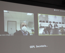 Em videoconferência, secretários de Estado debateram nesta quarta-feira (19) ações para implementar programas que estimulem a retomada econômica pela geração de emprego e renda no Paraná.Foto:SEJUF