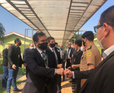 O secretário estadual da Segurança Pública, Romulo Marinho Soares, participou nesta segunda-feira (24), no Parque Tecnológico de Itaipu, em Foz do Iguaçu, junto com o ministro da Justiça e Segurança Pública, André Mendonça, da divulgação do balanço da 22ª fase da Operação Nova Aliança. Foto:SESP