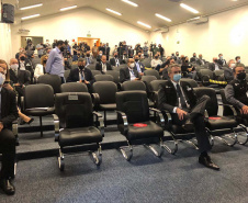 O secretário estadual da Segurança Pública, Romulo Marinho Soares, participou nesta segunda-feira (24), no Parque Tecnológico de Itaipu, em Foz do Iguaçu, junto com o ministro da Justiça e Segurança Pública, André Mendonça, da divulgação do balanço da 22ª fase da Operação Nova Aliança. Foto:SESP