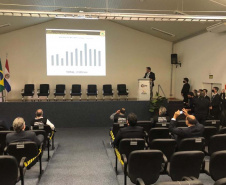O secretário estadual da Segurança Pública, Romulo Marinho Soares, participou nesta segunda-feira (24), no Parque Tecnológico de Itaipu, em Foz do Iguaçu, junto com o ministro da Justiça e Segurança Pública, André Mendonça, da divulgação do balanço da 22ª fase da Operação Nova Aliança. Foto:SESP