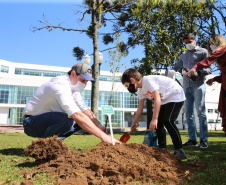 O Governador Carlos Massa Ratinho Junior participa nesta sexta-feira (28), da campanha Floresce Paraná, em comemoração ao Dia Nacional do Voluntariado. A ação é liderada pela primeira-dama do Estado e presidente do Conselho de Ação Solidária, Luciana Saito Massa. Acompanhados do secretário do Desenvolvimento Sustentável e do Turismo, Marcio Nunes.     Curitiba, 28/08/2020. Foto: Geraldo Bubniak/AEN