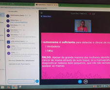 Para encerrar as atividades alusivas ao Outubro Rosa, as funcionárias da Portos do Paraná participaram nesta quinta-feira (29) de uma palestra sobre o câncer de mama. O encontro online reuniu colaboradoras e estagiárias da empresa pública para conversar sobre o tema com a diretora-geral do Instituto Peito Aberto, Fabiana Parro. Foto: Portos do Paraná