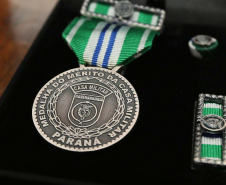 O governador em exercicio Darci Piana entrega nesta quarta-feira (11) a Medalha do Merito da Casa Militar ao lado do  Chefe da Casa Militar Tenente-Coronel Welby Pereira Sales para o Secretário da Segurança Pública do Paraná, coronel Romulo Marinho Soares, Presidente do Tribunal de Justiça, desembargador Adalberto Jorge Xisto Pereira e para o comandante da 5ª Divisão do Exército Brasileiro, general Carlos José Russo Assumpção Penteado.   Curitiba, 27/08/2020 -  Foto: Geraldo Bubniak/AEN