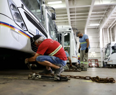 O maior embarque de ônibus da história do Porto de Paranaguá acontece nesta sexta-feira (13). Em um único lote, o navio Maestro Universe volta carrega 155 unidades. Os veículos de transporte coletivo serão levados para os portos de Boma, no Congo, e Luanda, em Angola. A previsão é que zarpe para a África no início da tarde. A viagem deve durar entre dez e 13 dias até os destinos. Foto: Claudio Neves