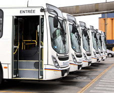 O maior embarque de ônibus da história do Porto de Paranaguá acontece nesta sexta-feira (13). Em um único lote, o navio Maestro Universe volta carrega 155 unidades. Os veículos de transporte coletivo serão levados para os portos de Boma, no Congo, e Luanda, em Angola. A previsão é que zarpe para a África no início da tarde. A viagem deve durar entre dez e 13 dias até os destinos. Foto: Claudio Neves