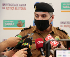 Curitiba, 13 de novembro de 2020.  Polícia Militar participa de coletiva de imprensa no TRE. Foto: Coronel Péricles de Matos, Comandante-Geral da PMPR.