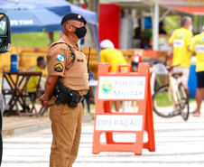A estratégia de presença ostensiva e maciça da Polícia Militar nas ruas resultou na redução dos principais índices criminais durante os 15 primeiros dias do Verão Consciente 2020/2021 no Litoral.   -  Foto: Divulgação PMPR