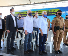 Um investimento do Governo do Estado vai reforçar a segurança do distrito de Entre Rios, área rural de Guarapuava, na região Central do Paraná. Nesta segunda-feira (11), o governador Carlos Massa Ratinho Junior esteve na localidade para a inauguração da nova sede Destacamento da Polícia Militar instalada no distrito.  Entre Rios, Guarapuava, 11/01/2021  -  Foto: Geraldo Bubniak/AEN
