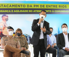 Um investimento do Governo do Estado vai reforçar a segurança do distrito de Entre Rios, área rural de Guarapuava, na região Central do Paraná. Nesta segunda-feira (11), o governador Carlos Massa Ratinho Junior esteve na localidade para a inauguração da nova sede Destacamento da Polícia Militar instalada no distrito. Na foto, o secretário estadual da Segurança Pública, Romulo Marinho Soares. -   Entre Rios, Guarapuava, 11/01/2021  -  Foto: Geraldo Bubniak/AEN