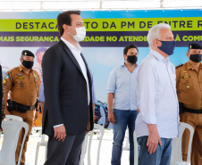 Um investimento do Governo do Estado vai reforçar a segurança do distrito de Entre Rios, área rural de Guarapuava, na região Central do Paraná. Nesta segunda-feira (11), o governador Carlos Massa Ratinho Junior esteve na localidade para a inauguração da nova sede Destacamento da Polícia Militar instalada no distrito.  Entre Rios, Guarapuava, 11/01/2021  -  Foto: Rodrigo Félix Leal