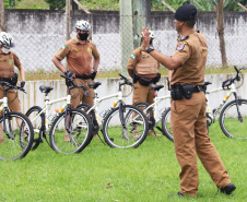 Policiais militares passam por capacitação de ciclopatrulhamento no Litoral
. Foto:PMPR