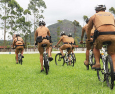 Policiais militares passam por capacitação de ciclopatrulhamento no Litoral
. Foto:PMPR