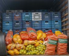 Vítimas da chuva recebem 25 toneladas de alimentos do Ceasa Paraná . IRATI.

Foto: Gilson Abreu/AEN