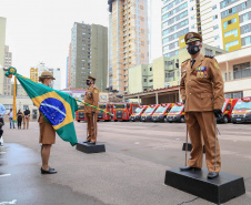 O governador Carlos Massa Ratinho Junior participou nesta sexta-feira (29) da troca do comando-geral do Corpo de Bombeiros do Paraná. Depois de dois anos como comandante, o coronel Samuel Prestes dá lugar ao coronel Gerson Gross, que até então respondia pelo comando da Academia Policial Militar do Guatupê.  -  Curitiba, 29/01/2021  -  Foto: Valdelino Alves Pontes