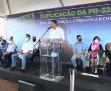 O governador Carlos Massa Ratinho Junior participa nesta quinta-feira (11) da entrega da primeira parte da duplicação da PR-323 entre Doutor Camargo e Paiçandu, na região Noroeste. O investimento por parte do Governo do Estado em toda a obra é de R$ 78,7 milhões. 11/02/2021 - Foto: Geraldo Bubniak/AEN