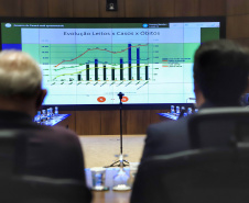 Governador Carlos Massa Ratinho Junior durante reunião virtual com deputados sobre o cenário da pandemia da Covid-19 e as novas medidas restritivas a serem adotadas pelo  Estado. -  Curitiba, 26/02/2021  -  Foto: José Fernando Ogura/AEN