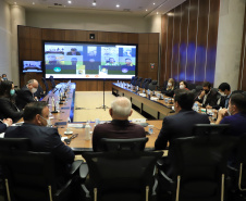 Governador Carlos Massa Ratinho Junior durante reunião virtual com deputados sobre o cenário da pandemia da Covid-19 e as novas medidas restritivas a serem adotadas pelo  Estado. -  Curitiba, 26/02/2021  -  Foto: José Fernando Ogura/AEN