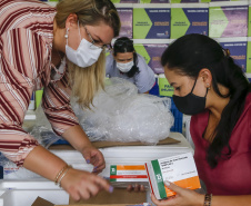 Paraná recebe mais 146,8 mil doses de vacinas contra Covid-19. O novo lote é da CovonaVac, desenvolvida pela Sinovac em parceria com o Instituto Butantan, e faz parte de uma nova remessa de 1,9 milhão de doses encaminhadas pela entidade paulista ao governo federal. - Curitiba, 03/02/2021  -  Foto: Gilson Abreu/AEN 