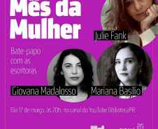 A Biblioteca Pública do Paraná promove nesta quarta-feira (17) um bate-papo online e ao vivo com as escritoras Giovana Madalosso, Julie Fank e Mariana Basílio. Elas discutem a participação feminina na literatura -  Curitiba, 12/03/2021  -  Foto: Divulgação BPP