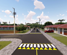 Famílias que estão em busca de adquirir uma casa própria na Lapa têm o fim desta quarta-feira (17) para participar do processo de seleção das primeiras 118 unidades do Residencial Parque dos Tropeiros. A seleção será realizada com famílias com renda mensal a partir de R$ 1.700, que devem se inscrever pelo site da Cohapar: cohapar.pr.gov.br/cadastro. (Imagem: Cohapar)