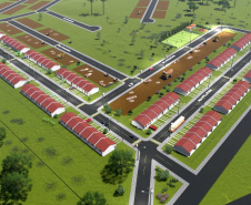 Famílias que estão em busca de adquirir uma casa própria na Lapa têm o fim desta quarta-feira (17) para participar do processo de seleção das primeiras 118 unidades do Residencial Parque dos Tropeiros. A seleção será realizada com famílias com renda mensal a partir de R$ 1.700, que devem se inscrever pelo site da Cohapar: cohapar.pr.gov.br/cadastro. (Imagem: Cohapar)