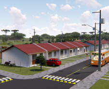 Famílias que estão em busca de adquirir uma casa própria na Lapa têm o fim desta quarta-feira (17) para participar do processo de seleção das primeiras 118 unidades do Residencial Parque dos Tropeiros. A seleção será realizada com famílias com renda mensal a partir de R$ 1.700, que devem se inscrever pelo site da Cohapar: cohapar.pr.gov.br/cadastro. (Imagem: Cohapar)