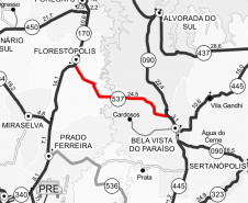 O Departamento de Estradas de Rodagem do Paraná (DER/PR) está concluindo as melhorias na PR-537, entre Florestópolis e o distrito Santa Margarida, de Bela Vista do Paraíso, na região Norte do estado. Foram investidos R$ 3.328.289,35 para atender todos os pontos considerados críticos no trecho, que tem uma extensão de 24,46 quilômetros.  -  Curitiba, 23/03/2021  -  Foto: Divulgação DER