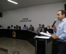 Comitiva da Nova Ferroeste visita Mundo Novo, no Mato Grosso do Sul. Os técnicos apresentaram na Câmara de Vereadores da cidade o estudo de demanda e traçado elaborado para a ferrovia.
 Foto Gilson Abreu/AEN