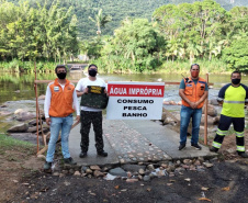 O Rio São João, às margens da Rodovia BR-376 e na altura do km 679 (sentido Sul), não deve ser utilizado como espaço de lazer, recreação e pesca. A orientação é do Instituto Água e Terra (IAT), vinculado à Secretaria do Desenvolvimento Sustentável e do Turismo (Sedest).  -  Curitiba, 08/04/2021  -  Foto: IAT/SEDEST