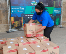 A edição 2021 da campanha Cesta Solidária Paraná, encerrada na terça-feira (06), conseguiu arrecadar mais de 200 toneladas de alimentos. . Foto: Valdelino Pontes