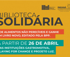 Ação da Biblioteca Pública do Paraná troca doações de alimentos por livros novos&#8203; - Foto/Arte: BPP
