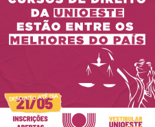 Os cursos de Direito da Universidade Estadual do Oeste do Paraná (Unioeste), em funcionamento nos campi de Marechal Candido Rondon, Francisco Beltrão e Foz do Iguaçu, receberam a nota 5 no Exame Nacional de Desempenho dos Estudantes (Enade), realizado pelo Ministério da Educação (MEC.  -  Foto/Arte; UNIOESTE