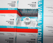 O Paraná recebeu nesta quinta-feira (13) mais 244,8 mil vacinas contra a Covid-19, sendo 118 mil doses da Covishield, produzida pela AstraZeneca e Fiocruz, além de 126.800 doses da CoronaVac, da parceria entre a Sinovac e o Instituto Butantan. Os imunizantes fazem parte da 19ª remessa de distribuição do Ministério da Saúde. - Curitiba, 13/05/2021 - Foto: Américo Antonio/SESA