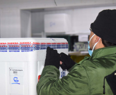 O Paraná recebeu mais 62 mil doses da vacina Coronavac, da parceria entre Sinovac e Instituto Butantan, nesta sexta-feira (14). As doses se referem a uma atualização na 19ª pauta de distribuição de vacinas contra a Covid-19 do Ministério da Saúde. Foto: Américo Antonio/SESA