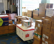 A Secretaria de Estado da Saúde (Sesa) iniciou nesta sexta-feira (14) a distribuição de mais 170.285 medicamentos elencados no chamado “kit de intubação” para pacientes internados com coronavírus. Ao todo 59 hospitais do Plano de Atendimento Covid-19 nas 22 Regionais de Saúde irão receber os medicamentos.Foto: Américo Antonio/SESA