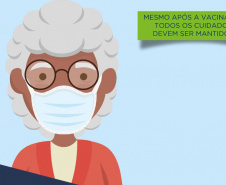 MÁSCARA E DISTANCIAMENTO - Campanha da Saúde incentiva que idosos vacinados continuem se cuidando - Foto/Arte: SESA