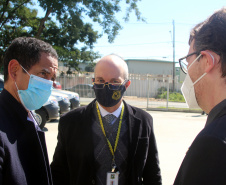 Assinatura de Termo de Cooperação Técnica para exames de patologia entre a Polícia Científica e o Complexo Hospitalar do Trabalhador. Na foto o secretário da Segurança Pública, Romulo Marinho  Soares, o Diretor-Geral da Polícia Científica, Luiz Rodrigo Grochoki e o Diretor do Instituto Médico Lega, André Ribeiro Langowiski