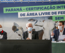 Governador Ratinho Junior destaca o reconhecimento internacional concedido ao Paraná como Área Livre de Febre Aftosa sem Vacinação.
Foto Gilson Abreu/AEN